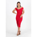 Vestido Midi Ombro a Ombro com Fenda - VERMELHO |NR3