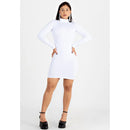 Vestido Tubinho Manga Longa com Gola Alta - OFF WHITE |NCR7