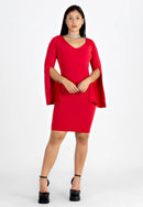 Vestido Midi Tubinho com Manga Longa Flare - VERMELHO |NR47