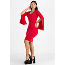 Vestido Midi Tubinho com Manga Longa Flare - VERMELHO |NR47