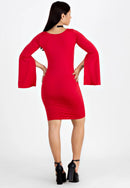 Vestido Midi Tubinho com Manga Longa Flare - VERMELHO |NR47