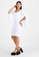 Vestido Midi Tubinho com Manga Longa Flare - OFF WHITE |NR47
