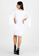 Vestido Midi Tubinho com Manga Longa Flare - OFF WHITE |NR47