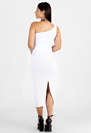 Vestido Midi Tubinho com Fenda e Manga Única - OFF WHITE |NR22