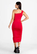 Vestido Midi Tubinho com Fenda e Manga Única - VERMELHO |NR22
